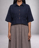 Collar Pleated Cotton 2-Piece Set - Two-Piece Set - Mizyana