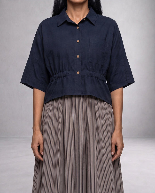 Collar Pleated Cotton 2-Piece Set - Two-Piece Set - Mizyana