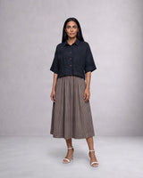 Collar Pleated Cotton 2-Piece Set - Two-Piece Set - Mizyana