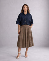 Collar Pleated Cotton 2-Piece Set - Two-Piece Set - Mizyana