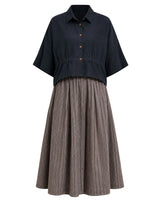 Collar Pleated Cotton 2-Piece Set - Two-Piece Set - Mizyana