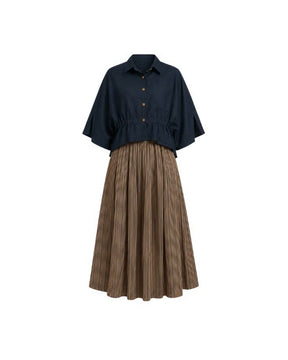 Collar Pleated Cotton 2-Piece Set - Two-Piece Set - Mizyana