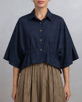 Collar Pleated Cotton 2-Piece Set - Two-Piece Set - Mizyana