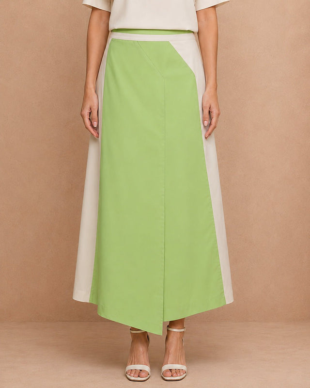 Color Block Asymmetrical Cotton Skirt - Skirt - Mizyana