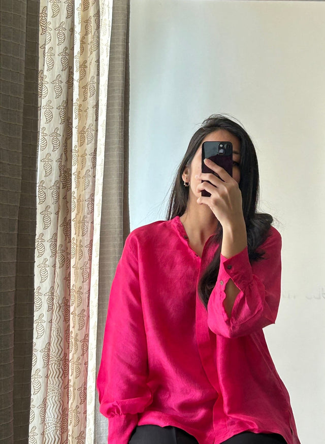 Concealed Placket Shirt- Fuchsia - Shirt - Mizyana