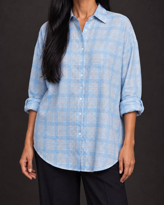 Confluence Checked Handwoven Cotton Shirt with Uneven Hem - Shirt - Mizyana