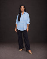 Confluence Checked Handwoven Cotton Shirt with Uneven Hem - Shirt - Mizyana