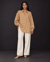 Confluence Tea-Dyed Checked Oversized Handwoven Cotton Shirt - Shirt - Mizyana
