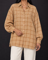 Confluence Tea-Dyed Checked Oversized Handwoven Cotton Shirt - Shirt - Mizyana