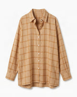 Confluence Tea-Dyed Checked Oversized Handwoven Cotton Shirt - Shirt - Mizyana