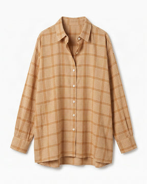 Confluence Tea-Dyed Checked Oversized Handwoven Cotton Shirt - Shirt - Mizyana