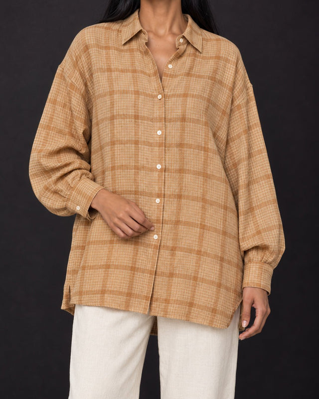 Confluence Tea Dyed Checked Shirt and Cotton Pant Two-Piece Set - Two-Piece Set - Mizyana