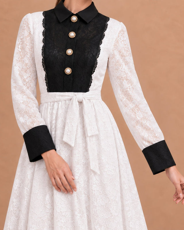 Contrast Maxi Bodice Lace Dress - Dress - Mizyana