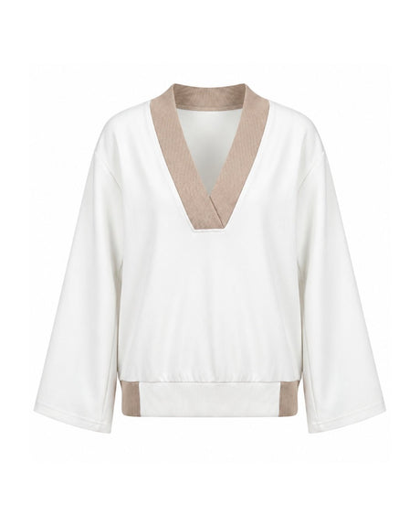 Contrast Structured Crepe Blouse - Blouse - Mizyana