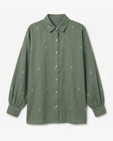 Core Green Jamdani Oversized Handwoven Cotton Shirt with Collar - Shirt - Mizyana