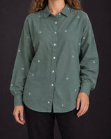 Core Green Jamdani Oversized Handwoven Cotton Shirt with Collar - Shirt - Mizyana