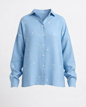 Core Light Indigo Cotton Shirt and Linen Pants Two-Piece Set - Two-Piece Set - Mizyana