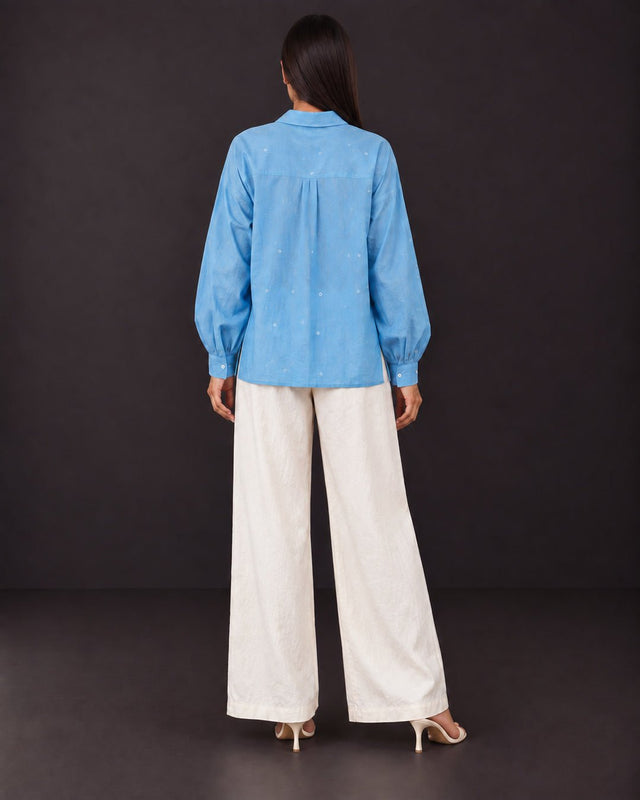 Core Light Indigo Cotton Shirt and Linen Pants Two-Piece Set - Two-Piece Set - Mizyana