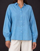 Core Light Indigo Diamond Motif Handwoven Cotton Shirt - Shirt - Mizyana
