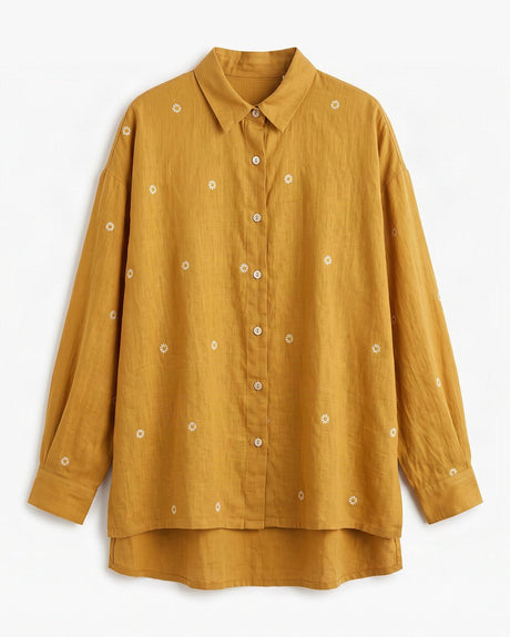 Core Marigold Jamdani Handwoven Cotton Shirt - Shirt - Mizyana
