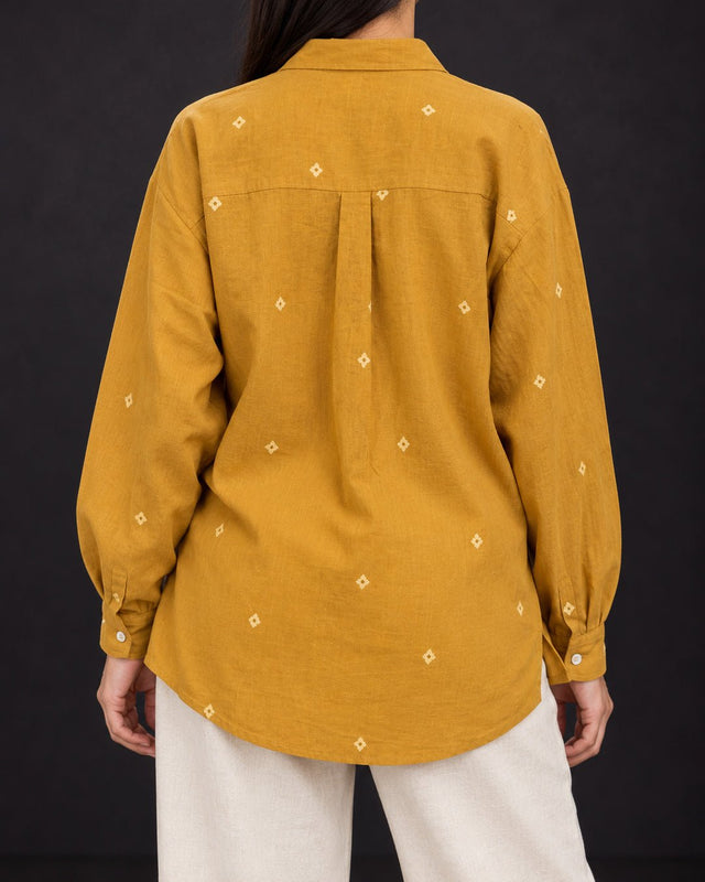 Core Marigold Jamdani Handwoven Cotton Shirt - Shirt - Mizyana