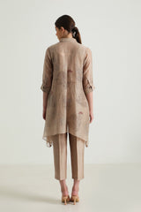 Cotton Chanderi Shirt with Embroidery and Straight Pant in Silk Chander - Two-Piece Set - Mizyana