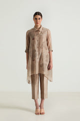 Cotton Chanderi Shirt with Embroidery and Straight Pant in Silk Chander - Two-Piece Set - Mizyana