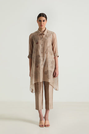 Cotton Chanderi Shirt with Embroidery and Straight Pant in Silk Chander - Two-Piece Set - Mizyana