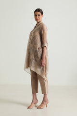 Cotton Chanderi Shirt with Embroidery and Straight Pant in Silk Chander - Two-Piece Set - Mizyana