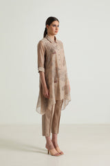 Cotton Chanderi Shirt with Embroidery and Straight Pant in Silk Chander - Two-Piece Set - Mizyana