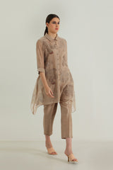 Cotton Chanderi Shirt with Embroidery and Straight Pant in Silk Chander - Two-Piece Set - Mizyana