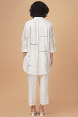 Cross stitch embroidery shirt in silk chanderi and straight pant in silk chanderi - Two-Piece Set - Mizyana