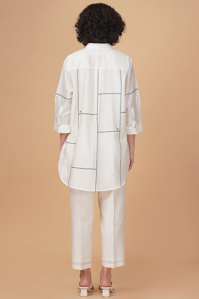 Cross stitch embroidery shirt in silk chanderi and straight pant in silk chanderi - Two-Piece Set - Mizyana