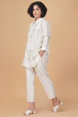 Cross stitch embroidery shirt in silk chanderi and straight pant in silk chanderi - Two-Piece Set - Mizyana