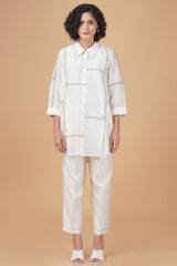 Cross stitch embroidery shirt in silk chanderi and straight pant in silk chanderi - Two-Piece Set - Mizyana