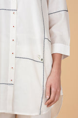 Cross stitch embroidery shirt in silk chanderi and straight pant in silk chanderi - Two-Piece Set - Mizyana