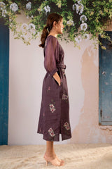 Dahlia Print Dress With Puff Sleeves In Linen - Dress - Mizyana