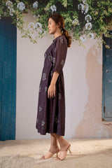 Dahlia Print Dress With Side Strings In Chanderi - Dress - Mizyana