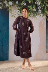 Dahlia Print Dress With Side Strings In Chanderi - Dress - Mizyana