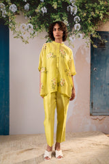 Dahlia Print Kaftan Top And Pant Set In Chanderi - Two-Piece Set - Mizyana