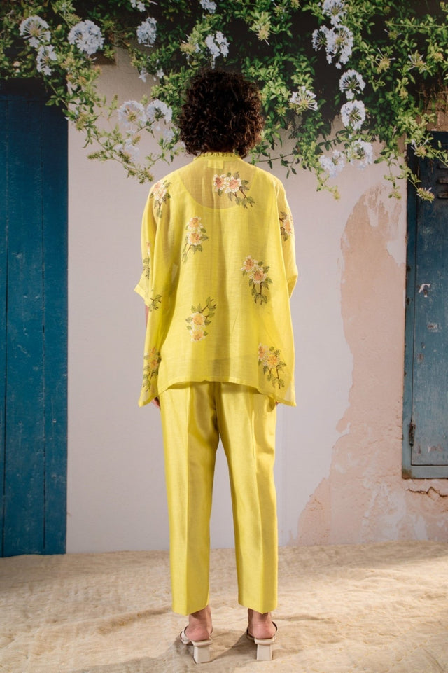 Dahlia Print Kaftan Top And Pant Set In Chanderi - Two-Piece Set - Mizyana