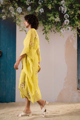 Dahlia Print Long Kaftan In Chanderi - Kaftan - Mizyana