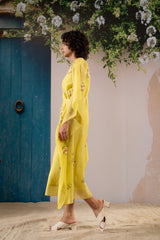 Dahlia Print Long Kaftan In Chanderi - Kaftan - Mizyana