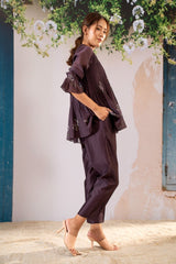 Dahlia Print Pin Tucked Top And Pant Set In Chanderi - Two-Piece Set - Mizyana