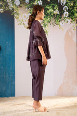Dahlia Print Pin Tucked Top And Pant Set In Chanderi - Two-Piece Set - Mizyana