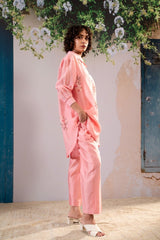 Dahlia Print Shirt And Pant Set In Chanderi - Two-Piece Set - Mizyana