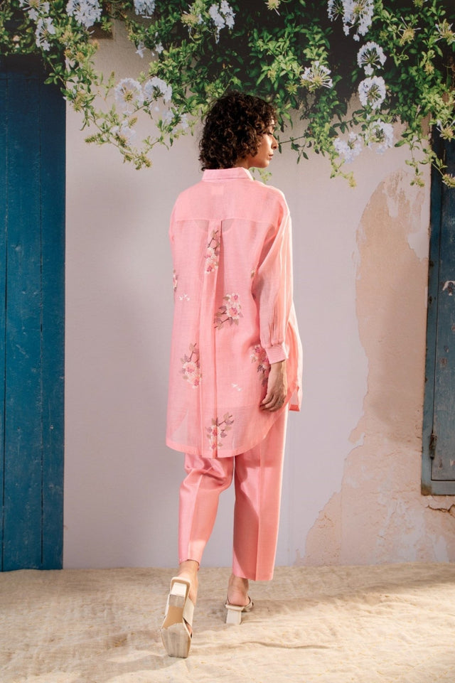 Dahlia Print Shirt And Pant Set In Chanderi - Two-Piece Set - Mizyana