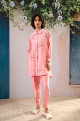 Dahlia Print Shirt And Pant Set In Chanderi - Two-Piece Set - Mizyana