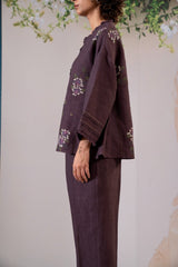Dahlia Print Shirt And Pant Set In Linen - Two-Piece Set - Mizyana