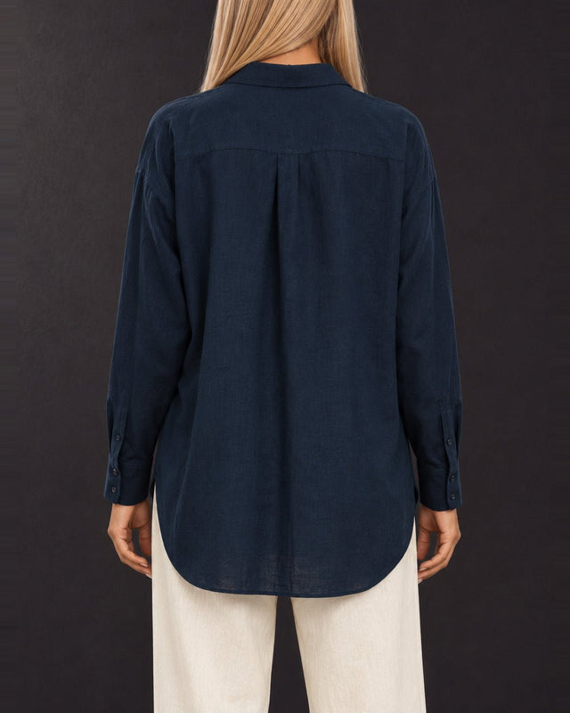 Deepest Blues Oversized Handwoven Linen Shirt - Shirt - Mizyana